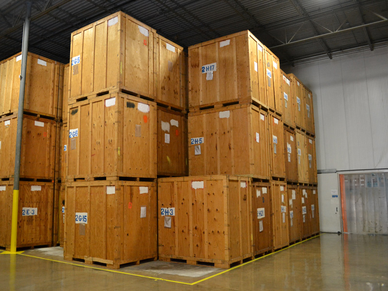 crates in climate controlled storage at logistics warehouse
